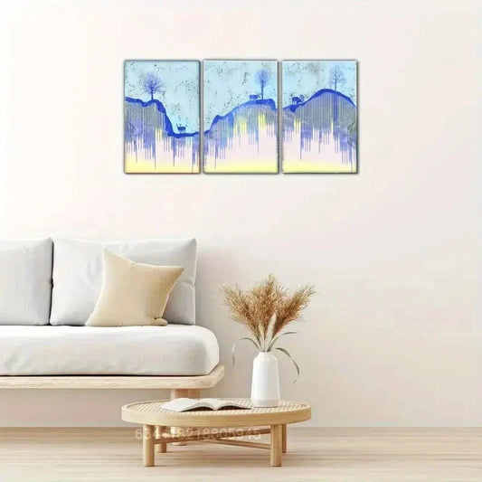 3pcs Sika deer, Golden Trees, Landscape Metal Print Ready to Hang Art
