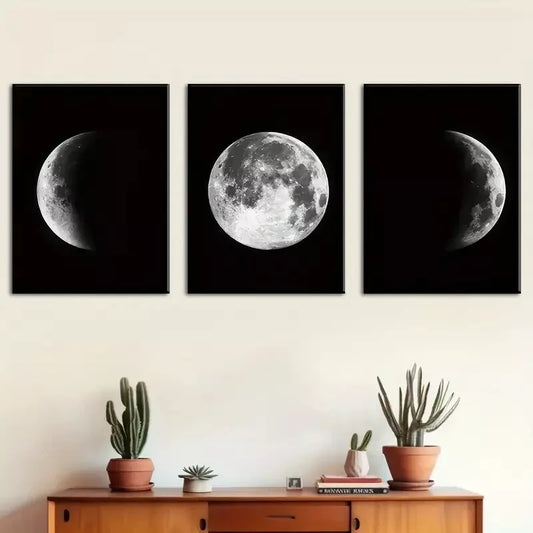 3pcs Minimalist Wind Moon Rotation Process  Wall Art Set Canvas Framed 40x60cm - High Quality Print 100% Australian Made Wall Canvas Ready to Hang