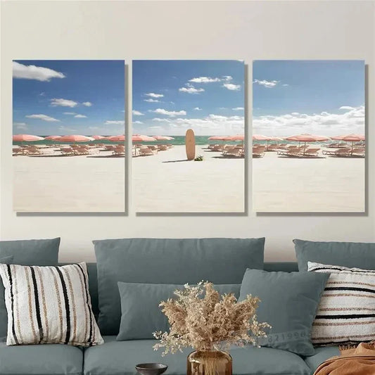 3pcs Miami Beach Grand Beach Hotel Coastal Lands, Metal Print Ready to Hang Art