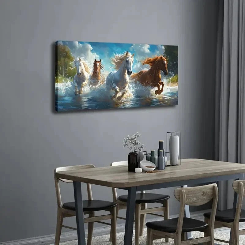 White Brown Horses Exquisite Wall Art Canvas Office Home Room Framed 120x60cm
