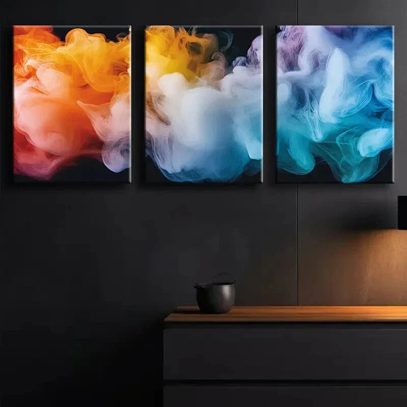 3pcs Colorful Smoke on A Black Background Wall Art Set Canvas Framed 40x60cm - High Quality Print 100% Australian Made Wall Canvas Ready to Hang