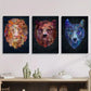 3pcs Vibrant Lion, Bear & Wolf Head Illustration Metal Print Ready to Hang Art