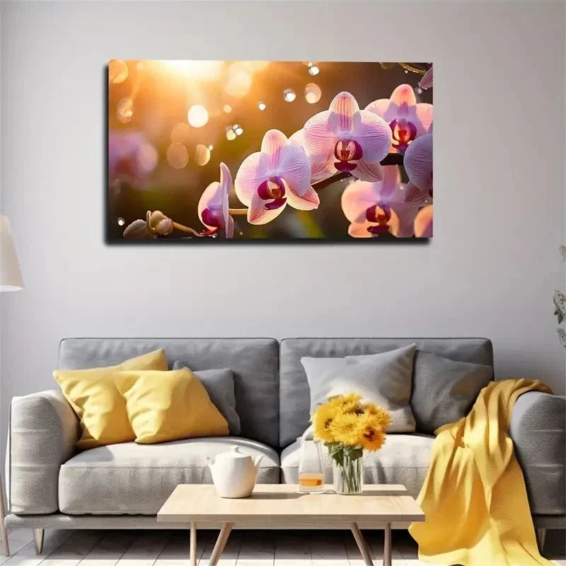 Orchids In The Sun Wall Art Canvas Office Home Room Framed 80x45cm