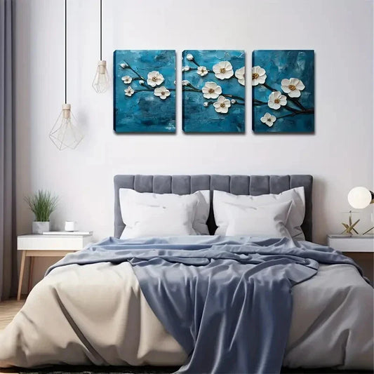 3pcs White Floral Watercolor Canvas Art Metal Print Ready to Hang Art