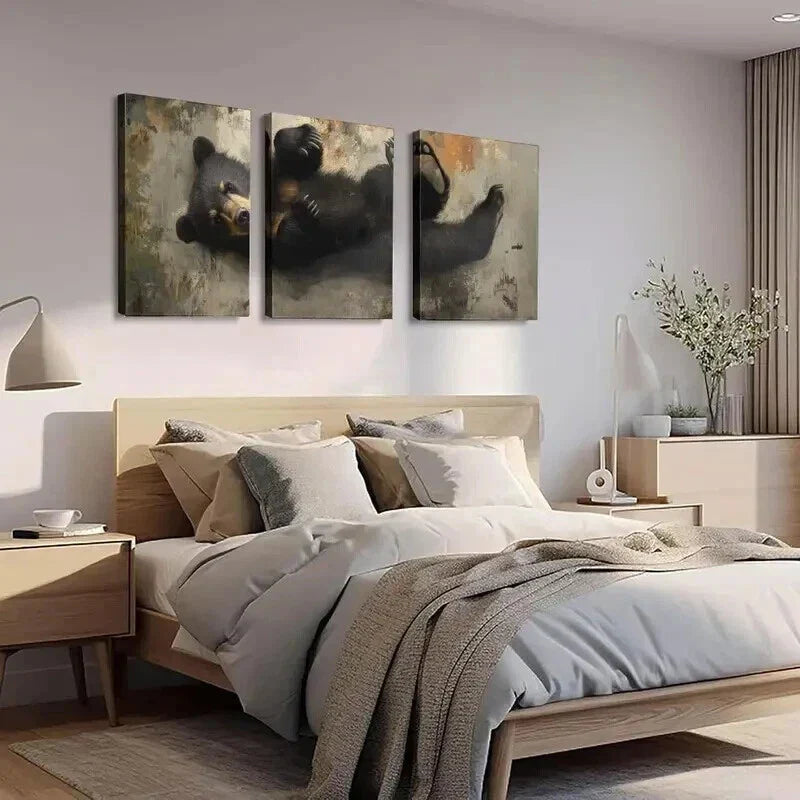 3pcs Bear Design with Golden Accents Wall Art Set Canvas Framed 40x60cm - High Quality Print 100% Australian Made Wall Canvas Ready to Hang