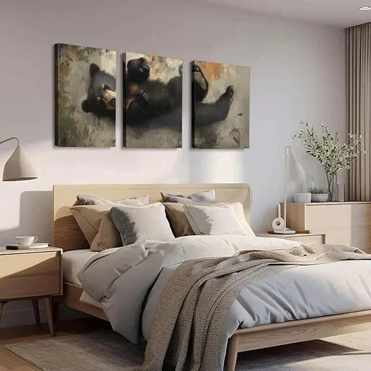 3pcs Bear Design with Golden Accents Wall Art Set Canvas Framed 40x60cm - High Quality Print 100% Australian Made Wall Canvas Ready to Hang