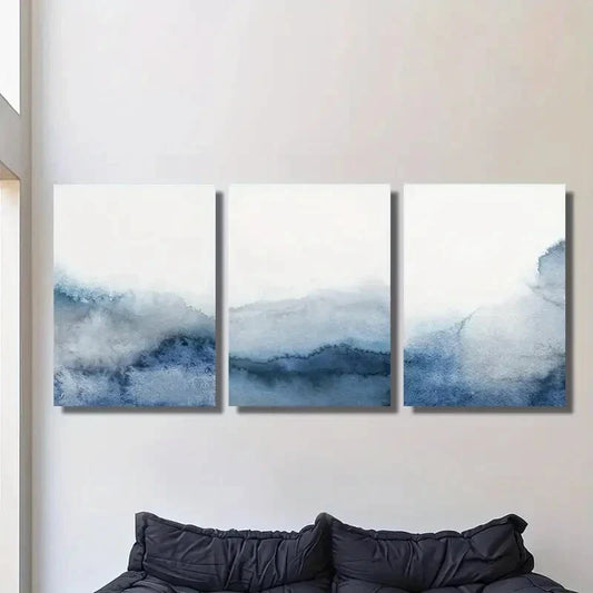 3pcs   Modern blue and gray watercolor Metal Print Ready to Hang Art