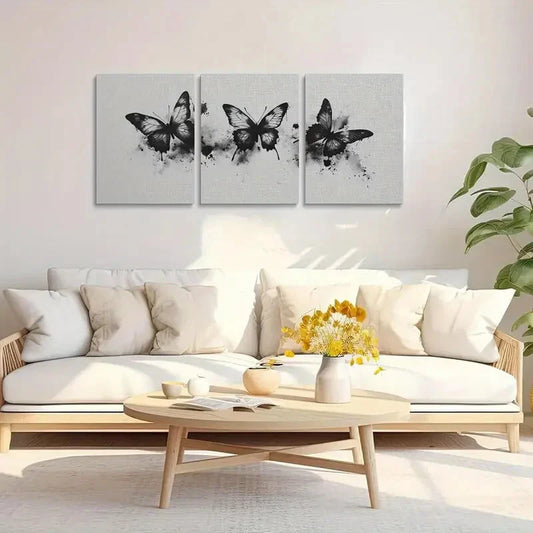 3pcs Black and White Watercolor Butterfly Metal Print Ready to Hang Art