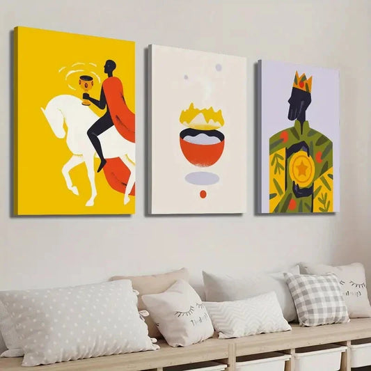 3pcs Horseback Rider Astrology & Moon Design Wall Art Set Canvas Framed 40x60cm - High Quality Print 100% Australian Made Wall Canvas Ready to Hang