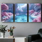 3pcs Magical Pink Trees and River Metal Print Ready to Hang Art