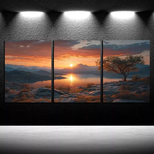3pcs Sunset Lake Canvas Framed 40x60cm - High Quality Print 100% Australian Made Wall Canvas Ready to Hang