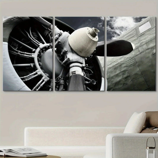 3pcs Airport Vintage Airplane Propeller Vehicles Metal Print Ready to Hang Art