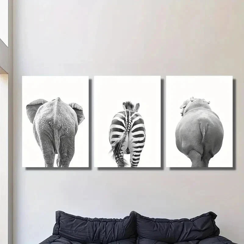 3pcs animal butt art, cartoon animal Wall Art Set Canvas Framed 40x60cm - High Quality Print 100% Australian Made Wall Canvas Ready to Hang