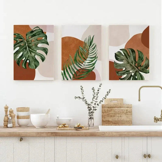 3pcs Geometric Neutral Green Brown Beige Metal Print Ready to Hang Art