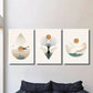 3pcs watercolor sun landscape painting, tree Metal Print Ready to Hang Art