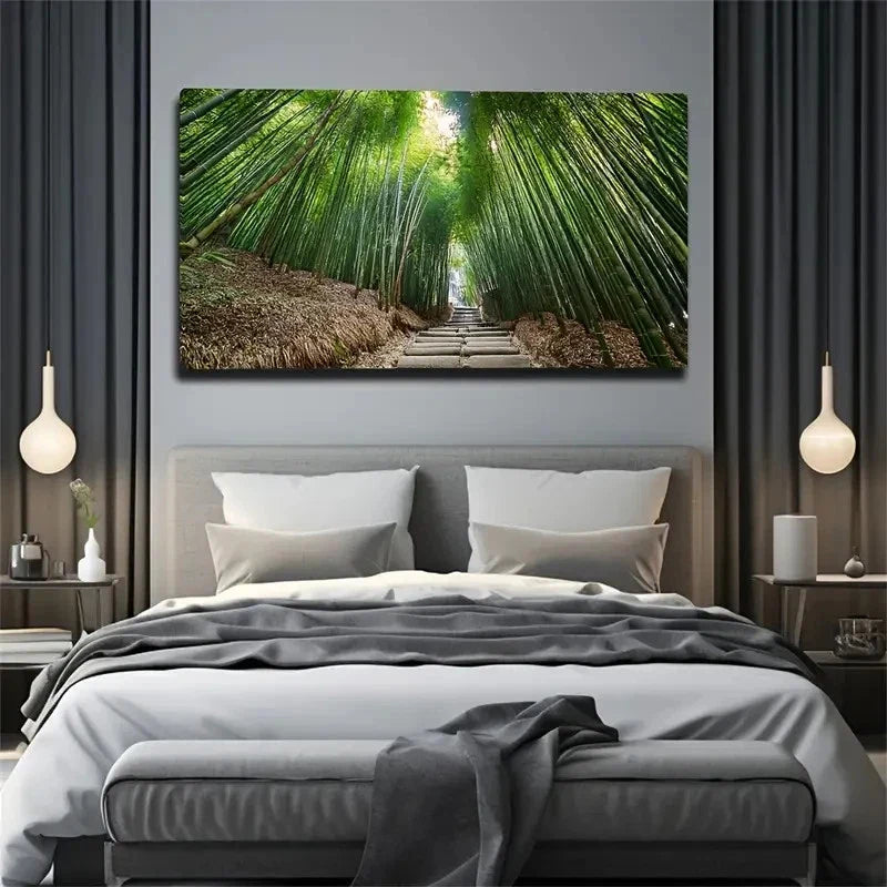 Bamboo Forest Path Suitable Wall Art Canvas Office Home Room Framed 80x45cm