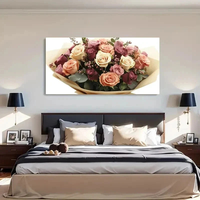 White Pink Flowers Aesthetic Wall Art Canvas Office Home Room Framed 120x60cm
