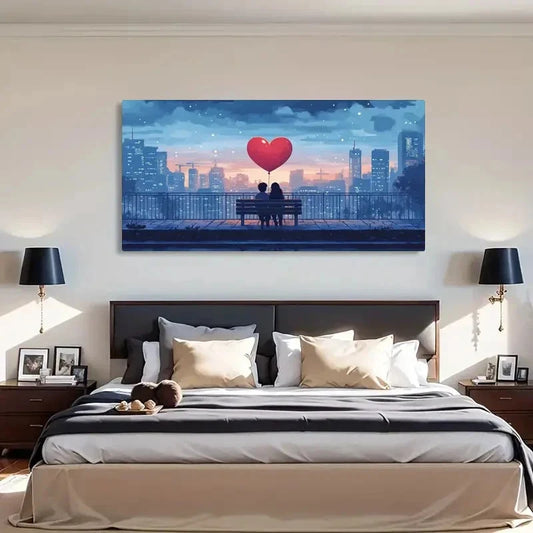 Romantic Cityscape Love Night Wall Art Canvas Office Home Room Framed 120x60cm