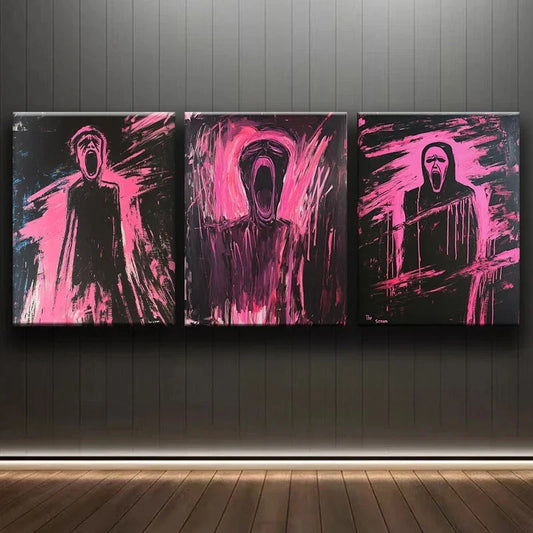 3pcs Abstract Pink Themed Neon Skeletons Metal Print Ready to Hang Art