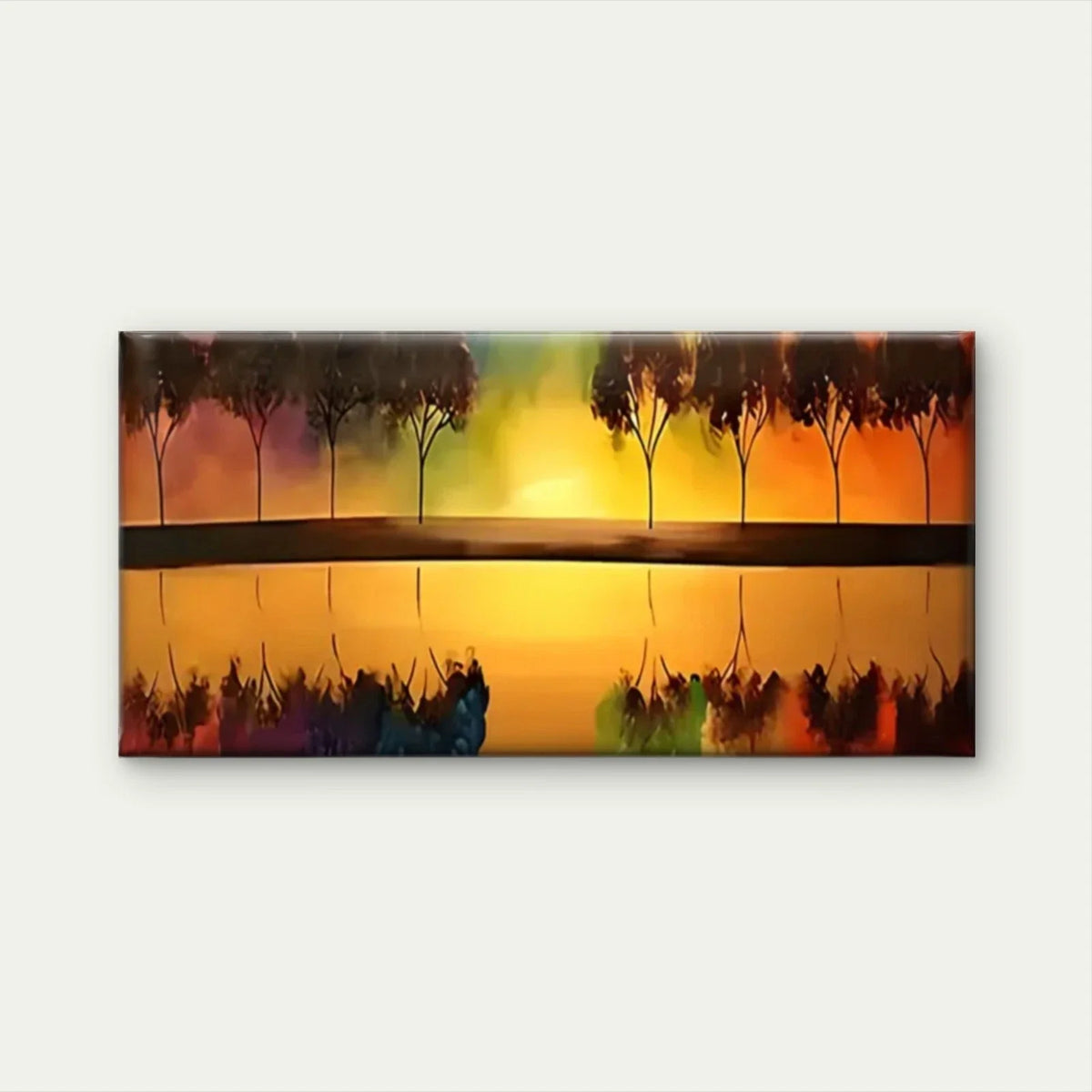 Sunset Trees & Water Reflection Wall Art Canvas Office Home Room Framed 120x60cm