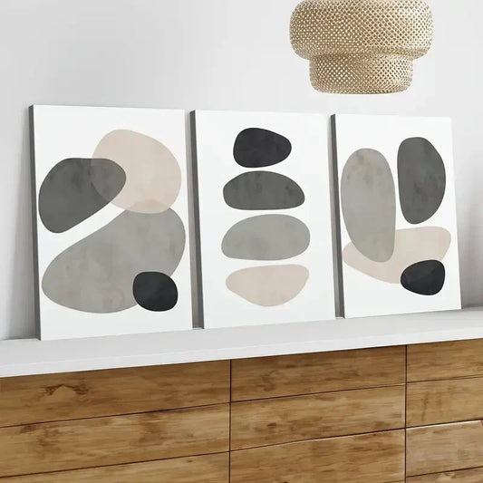 3pcs Abstract Shapes Neutral Beige Earth Tone Wall Art Set Canvas Framed 40x60cm - High Quality Print 100% Australian Made Wall Canvas Ready to Hang