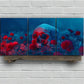3pcs Skeleton and Flowers Red Blue Metal Print Ready to Hang Art