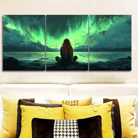 3pcs Northern Lights & Mountain Landscape Wall Art Set Canvas Framed 40x60cm - High Quality Print 100% Australian Made Wall Canvas Ready to Hang