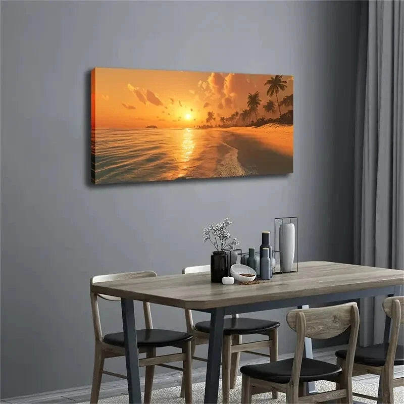 Warm Abstract Seascape Sunset Wall Art Canvas Office Home Room Framed 120x60cm