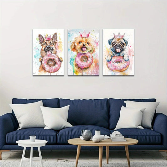 3pcs Cutest Dog Pink Crown Beautiful Metal Print Ready to Hang Art