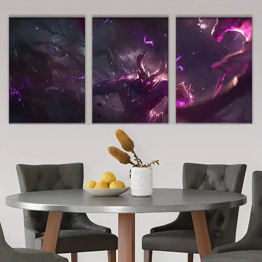 3pcs Golden Tones Decorative Purple Metal Print Ready to Hang Art