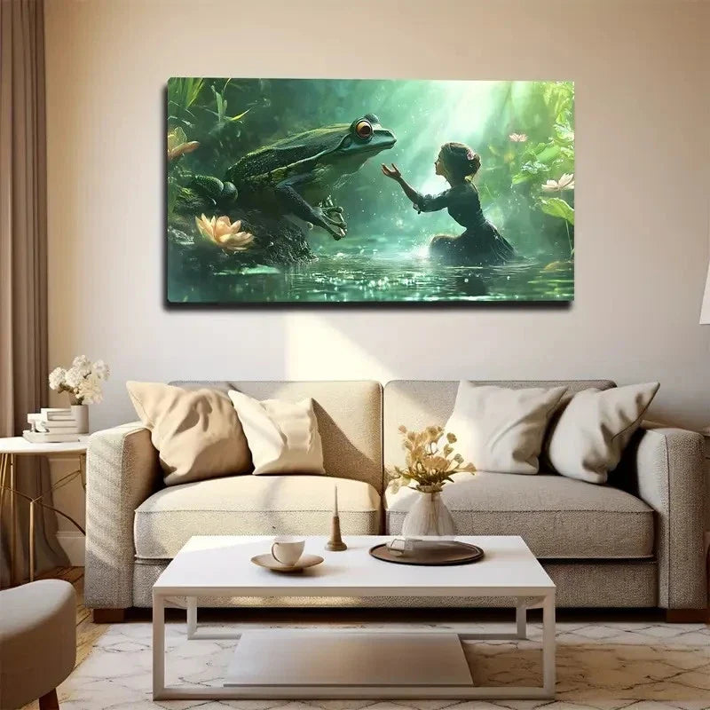 Girl Frog Vibrant Fantasy Wall Art Canvas Office Home Room Framed 80x45cm