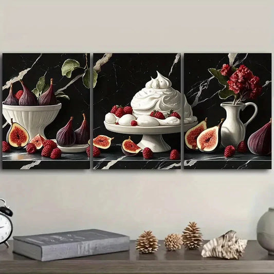 3pcs Dessert cake Art Painting Metal Print Ready to Hang Art