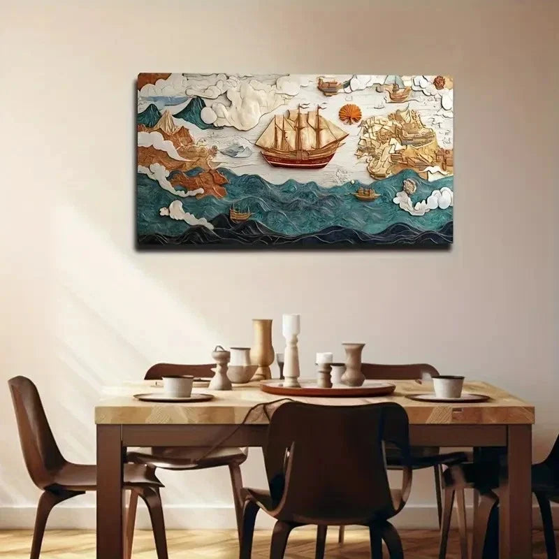 Vibrant Sailboats & Ocean Scene Wall Art Canvas Office Home Room Framed 120x60cm