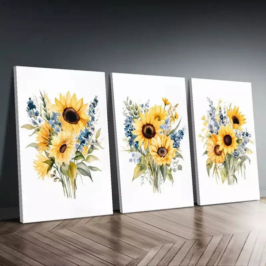 3pcs Rustic Art Of Sunflowers Canvas Framed 40x60cm - High Quality Print 100% Australian Made Wall Canvas Ready to Hang