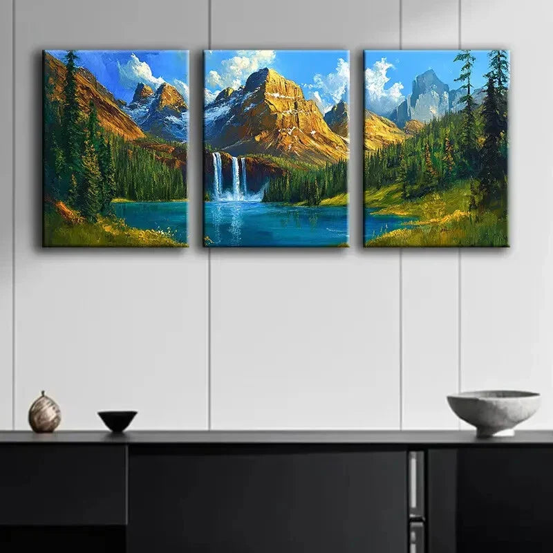 3pcs Golden Peaks Mountain Range Nature Blue Sky Wall Art Set Canvas Framed 40x60cm - High Quality Print 100% Australian Made Wall Canvas Ready to Hang