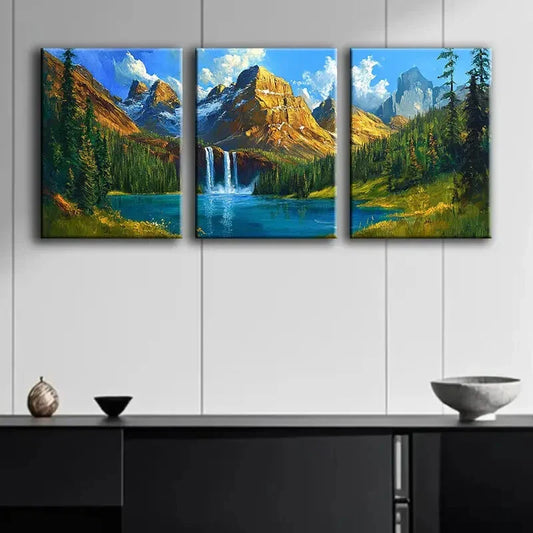 3pcs Golden Peaks Mountain Range Nature Blue Sky Wall Art Set Canvas Framed 40x60cm - High Quality Print 100% Australian Made Wall Canvas Ready to Hang