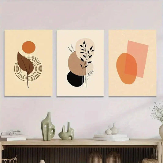 3pcs Modern Abstract Minimalist Botanical Pink Metal Print Ready to Hang Art