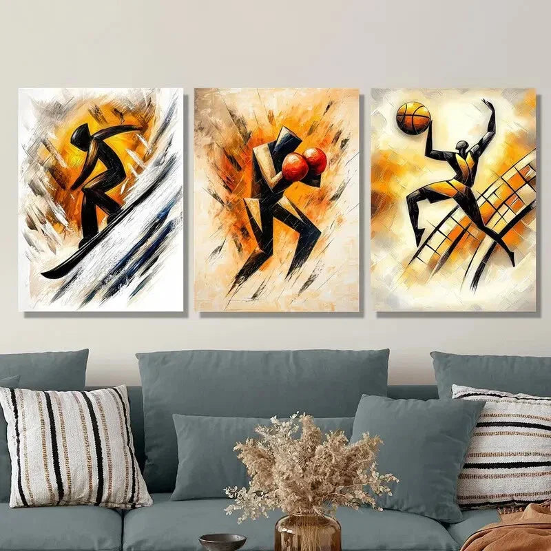 3pcs Extreme Skier, Boxing, Basketball   Metal Print Ready to Hang Art