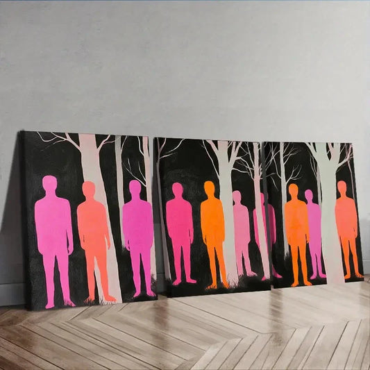 3pcs Featuring Pink Figures in a Forest  Wall Art Set Canvas Framed 40x60cm - High Quality Print 100% Australian Made Wall Canvas Ready to Hang