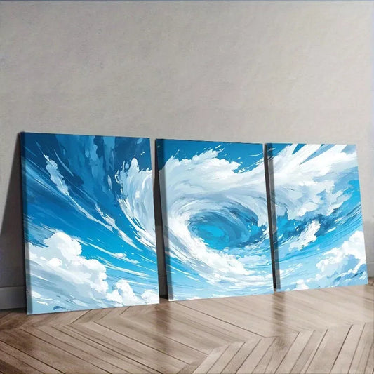 3pcs Tornado Modern Art Deco Style  Wall Art Set Canvas Framed 40x60cm - High Quality Print 100% Australian Made Wall Canvas Ready to Hang