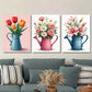 3pcs Colorful Floral Bouquets in Watering Metal Print Ready to Hang Art