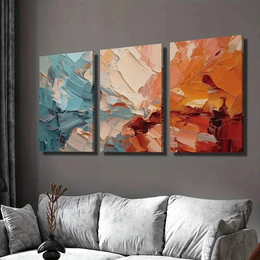 3pcs Vintage Red Blue Cream Oil Painting Wall Art Set Canvas Framed 40x60cm - High Quality Print 100% Australian Made Wall Canvas Ready to Hang