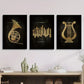 3pcs  Golden musical instrument   Metal Print Ready to Hang Art
