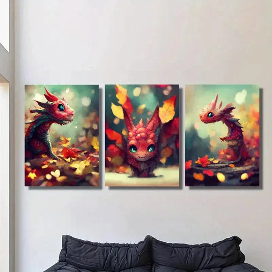 3pcs Fantasy western dragon art Metal Print Ready to Hang Art