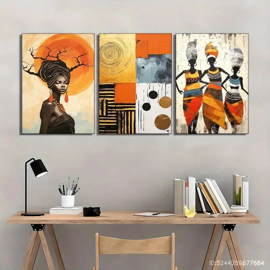 3pcs Modern Artistic Accent African Ethnic Art Metal Print Ready to Hang Art