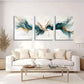3pcs Teal, White, and Golden Abstract Wave Design Metal Print Ready to Hang Art