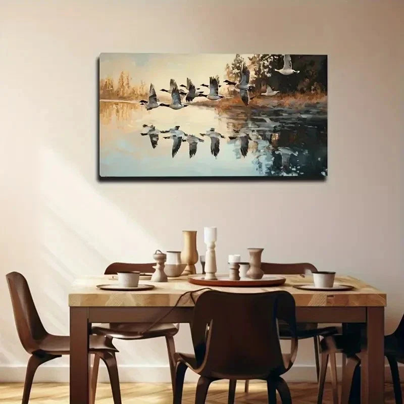 Birds On Lake Modern Style Wall Art Canvas Office Home Room Framed 120x60cm