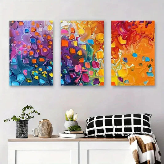 3pcs Vibrant Abstract Colorful Fluid Metal Print Ready to Hang Art