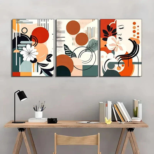 3pcs Vibrant Geometric & Floral Designs Metal Print Ready to Hang Art
