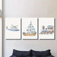 3pcs Watercolor Sailboat Train Airplane Art Paint Metal Print Ready to Hang Art